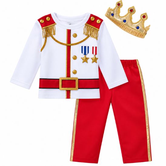 Déguisement prince garçon 3 pièces avec pantalon rouge et couronne