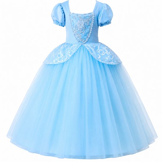 Robe de princesse bleue seule, vue de face sur fond blanc