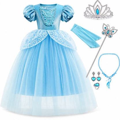 Déguisement Princesse Fille : Robe de Bal Bleue avec Diadème et Bijoux