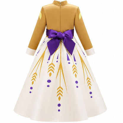 Déguisement princesse fille vue de dos avec ceinture violette et nœud