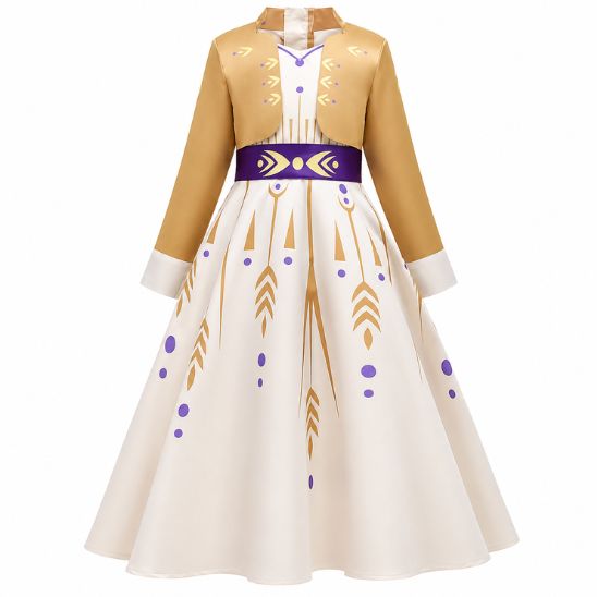 Déguisement princesse fille vue de dos avec ceinture violette et nœud