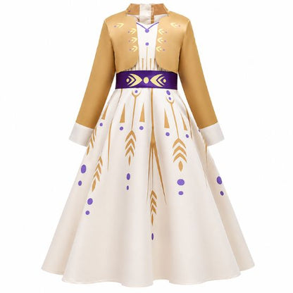 Déguisement princesse fille vue de dos avec ceinture violette et nœud