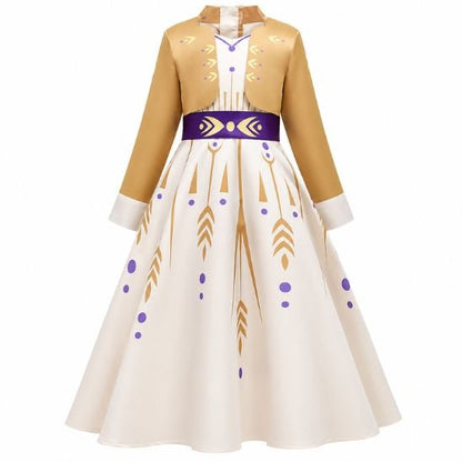 Déguisement princesse fille vue de dos avec ceinture violette et nœud