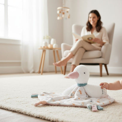 Bébé dormant paisiblement avec son doudou apaisant – Spot Bébé