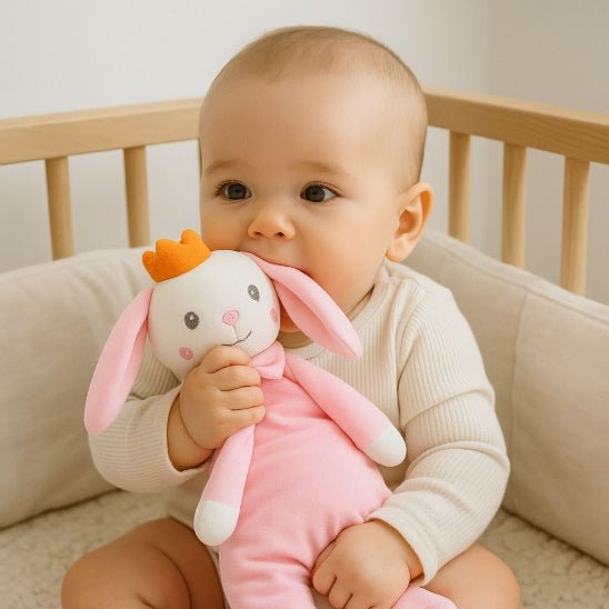 Doudou bébé lapin rose en peluche douce pour premier âge