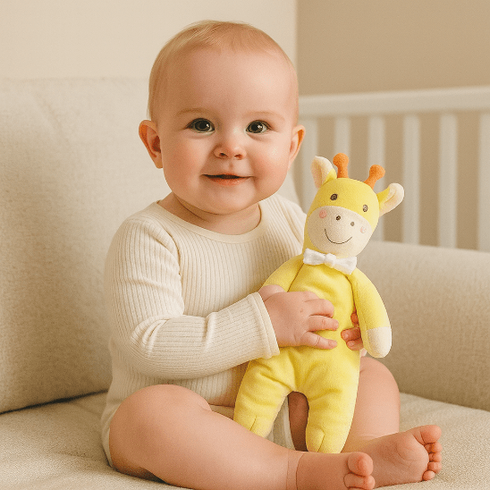 Doudou bébé girafe rose, idée cadeau de naissance