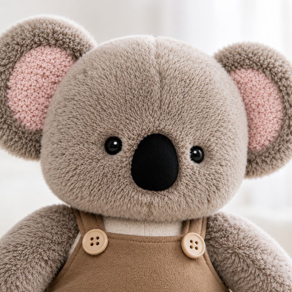 Gros plan sur le visage doux du doudou bébé koala