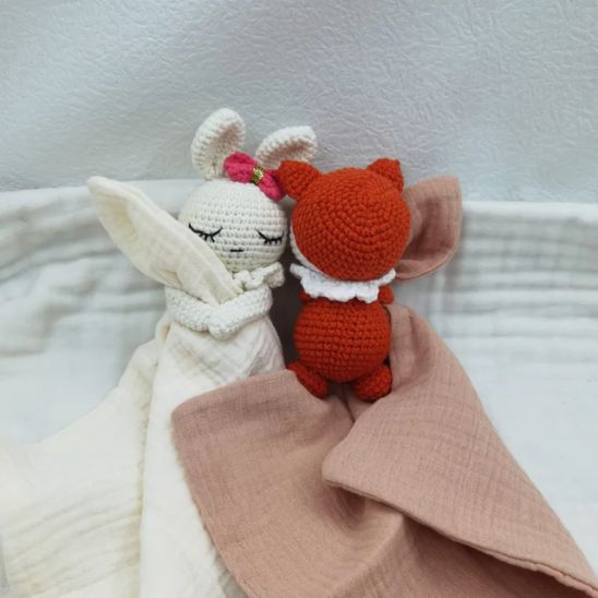 Duo doudous crochet lapin et renard, idée cadeau de naissance