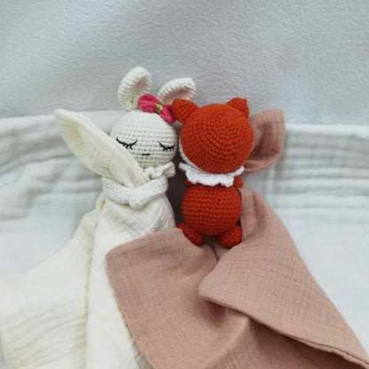 Duo doudous crochet lapin et renard, idée cadeau de naissance