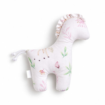 Doudou cheval bébé coloris blanc fleuri avec motif fleurs roses