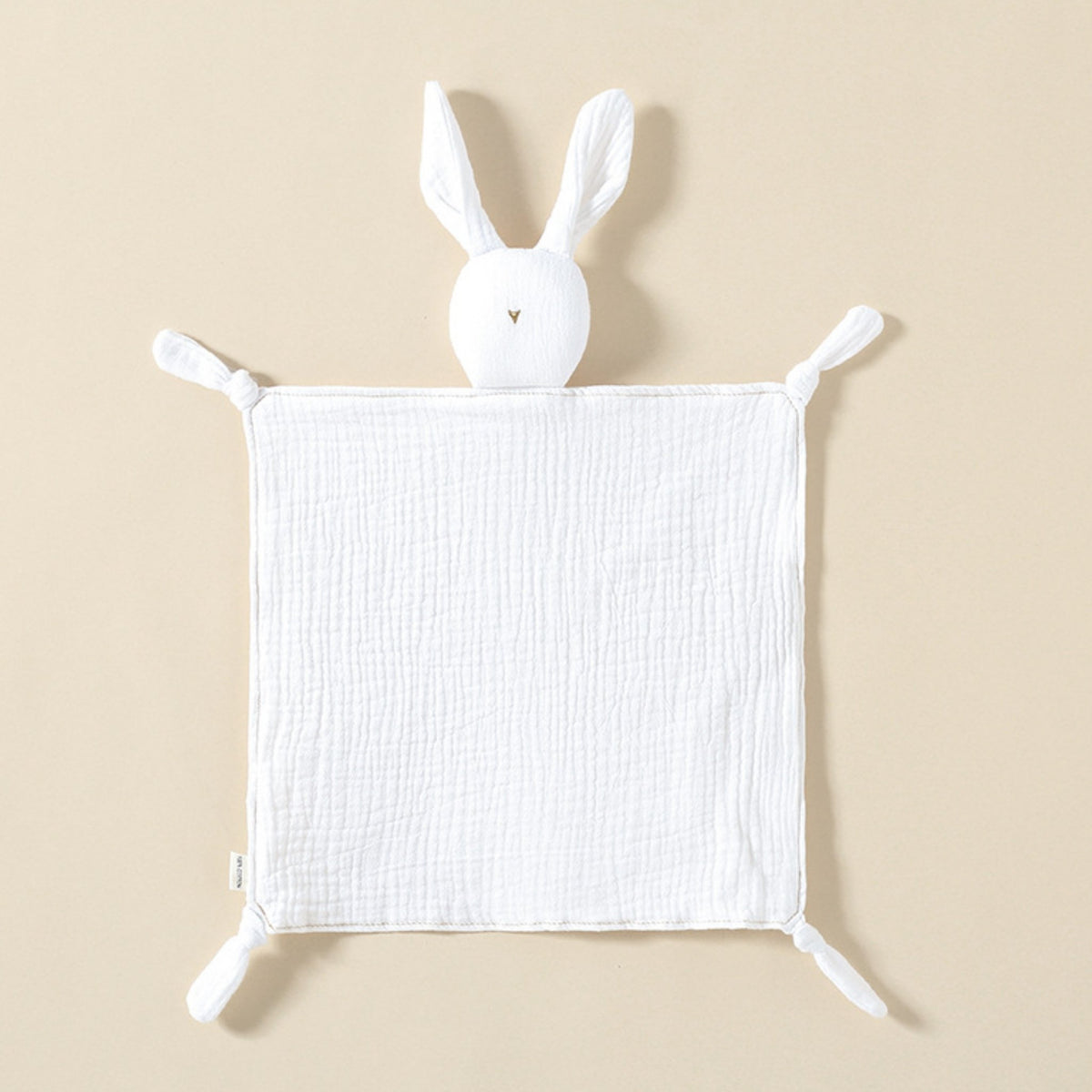 Doudou lange lapin blanc en gaze de coton, coins noués