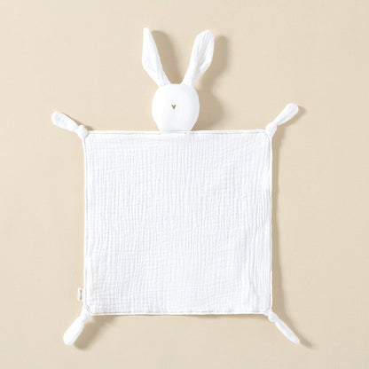 Doudou lange lapin blanc en gaze de coton, coins noués