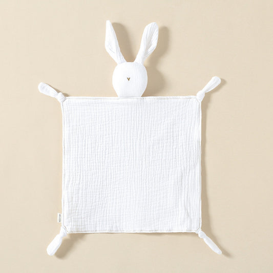 Doudou lange lapin blanc en gaze de coton, coins noués