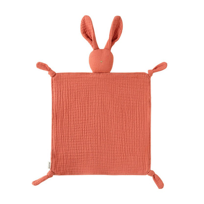 Doudou lange lapin terracotta en gaze de coton