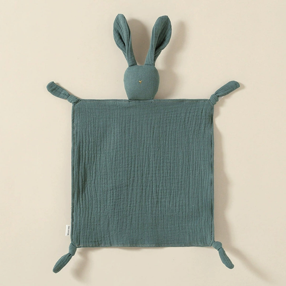 Doudou lange lapin vert sapin en gaze de coton
