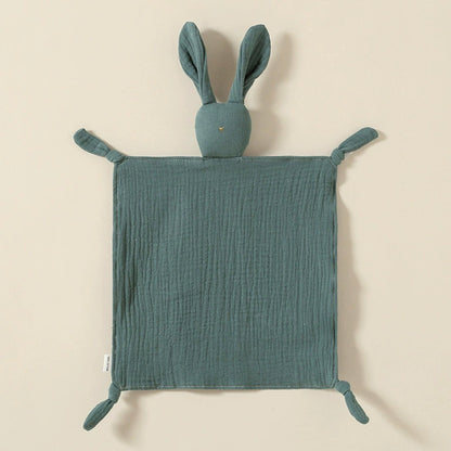 Doudou lange lapin vert sapin en gaze de coton