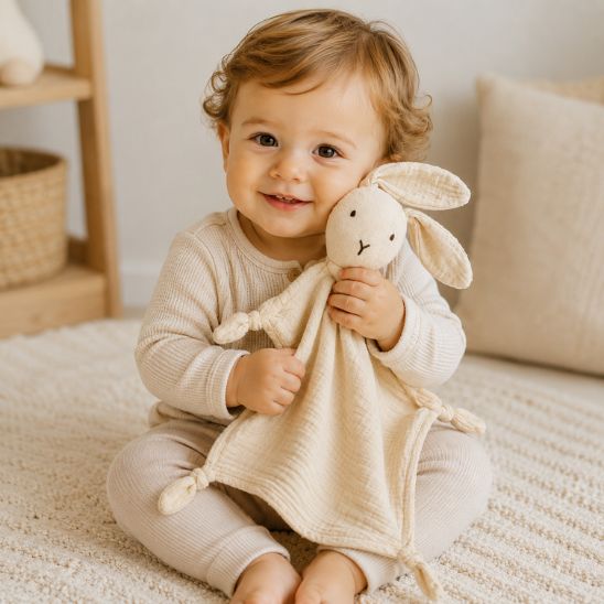 Doudou lapin unisexe en coton doux pour bébé