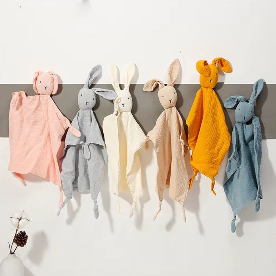 Détails du doudou lapin unisexe en coton avec finitions nouées