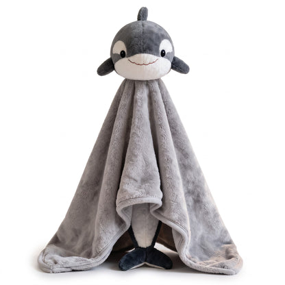 Doudou orque gris en coton sur fond blanc