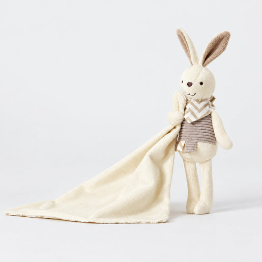 Doudou peluche bébé Nougat, lapin crème tenant son mouchoir tout doux