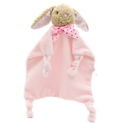 Doudou peluche lapin rose à tête bouclée et nœud à pois