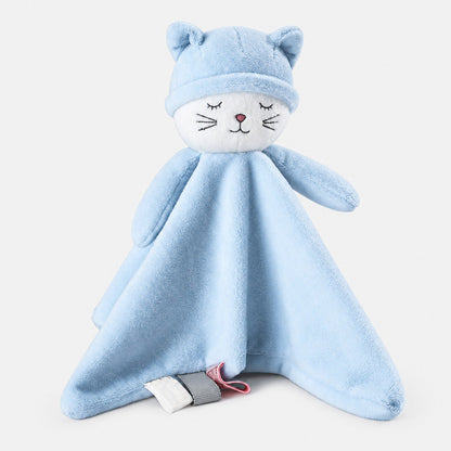 Doudou plat chat bleu à bonnet de nuit, vue de face