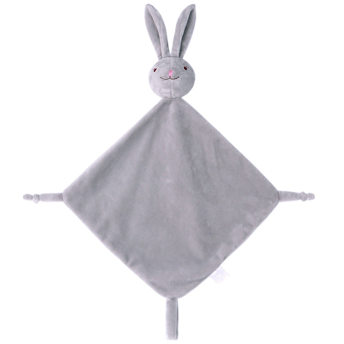Doudou plat lapin gris en velours, coins noués