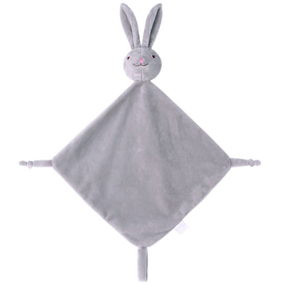 Doudou plat lapin gris en velours, coins noués