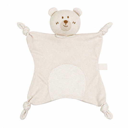 Doudou plat ours en coton coloré naturellement avec coins noués