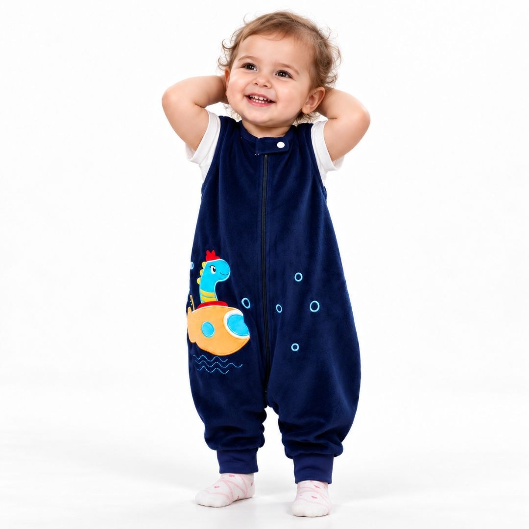 Gigoteuse 2 ans polaire bleu marine, pieds libres pour marcher