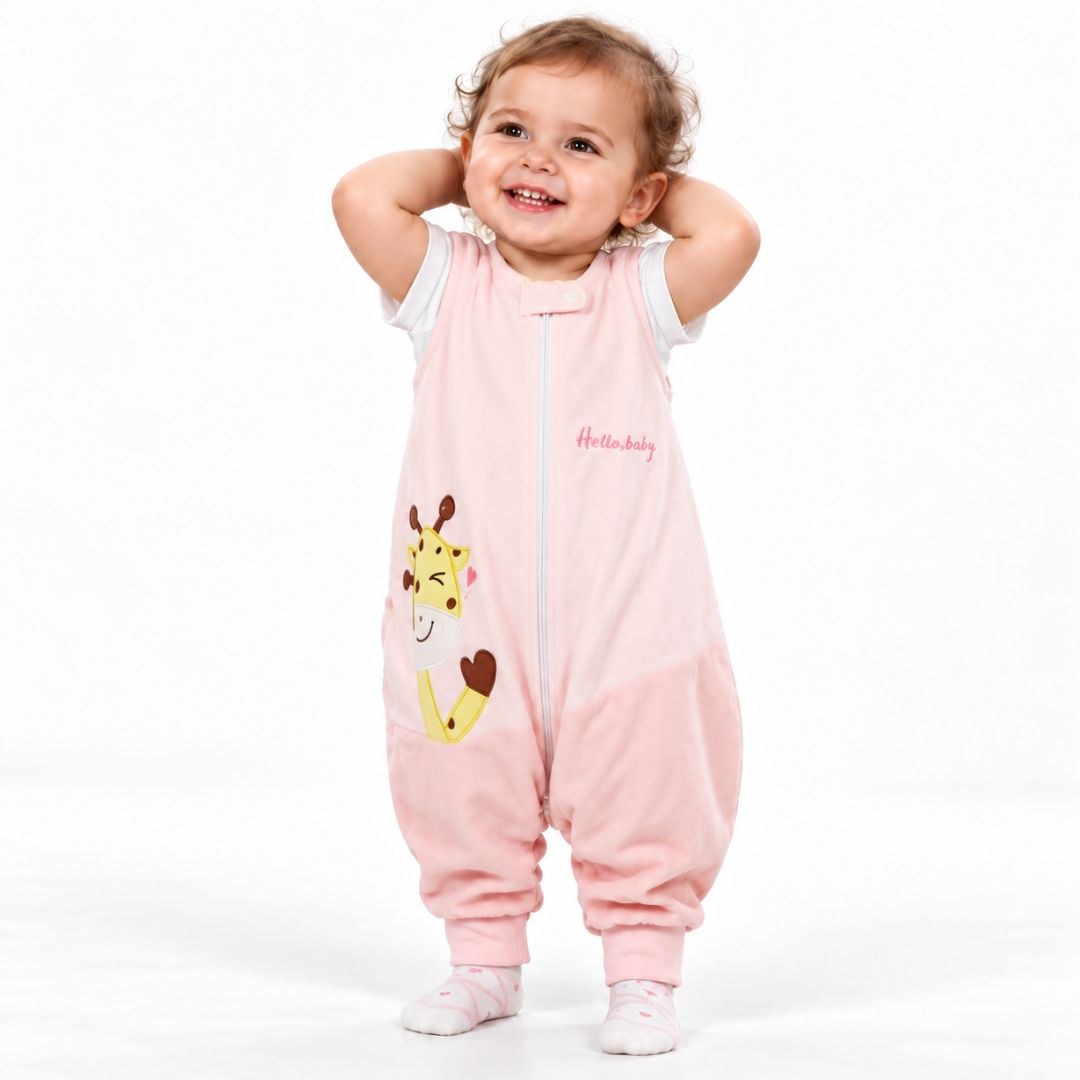 Gigoteuse 2 ans polaire rose brodée girafe