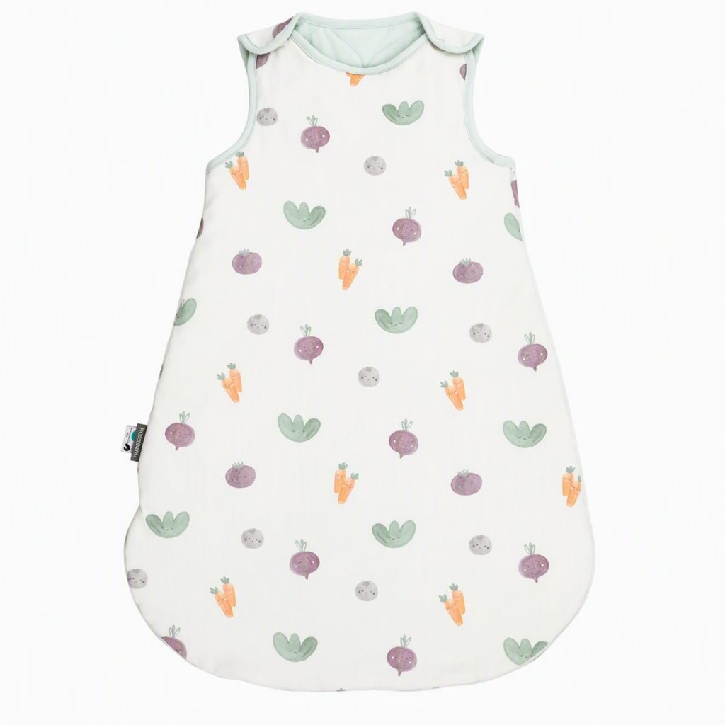 Gigoteuse bébé hiver imprimée carottes, radis et feuilles aux tons pastel