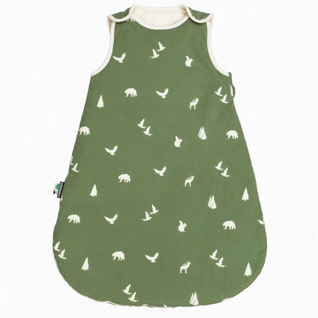 Gigoteuse bébé hiver vert sauge imprimée ours, cerfs et sapins