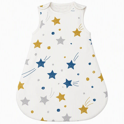 Gigoteuse bébé blanche à étoiles moutarde, bleues et grises