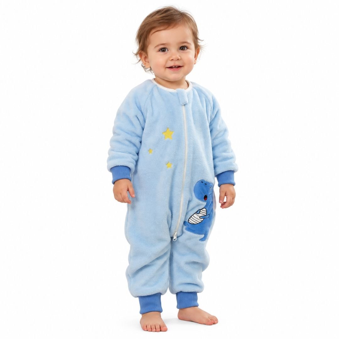 Gigoteuse pyjama bleu ciel à jambes avec dinosaure et étoiles