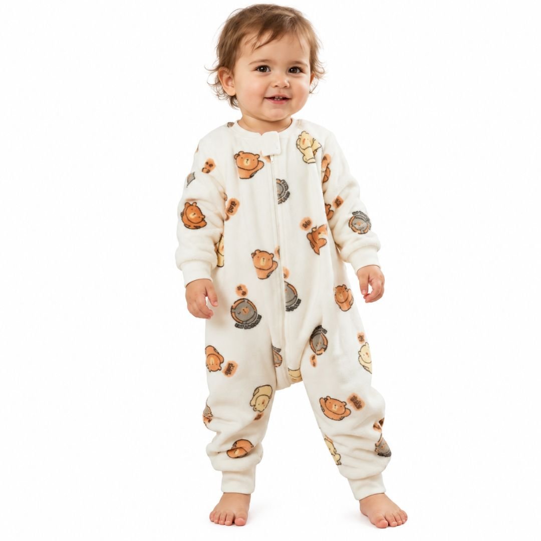 Gigoteuse pyjama crème à motifs oursons, flanelle douce