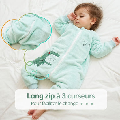 Long zip à 3 curseurs de la gigoteuse pyjama pour faciliter le change