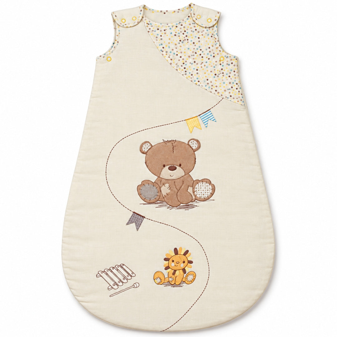 Gigoteuse sans manche coton écrue, ourson et lion brodés