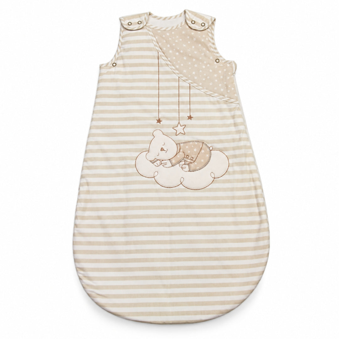 Gigoteuse sans manche coton rayée beige, ourson sur son nuage