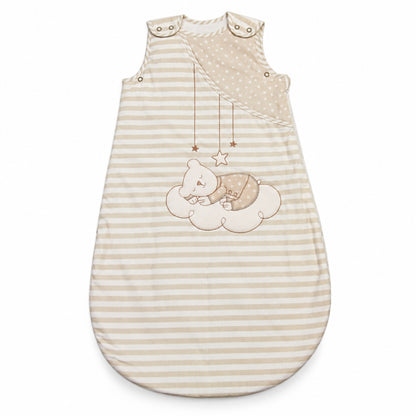 Gigoteuse sans manche coton rayée beige, ourson sur son nuage