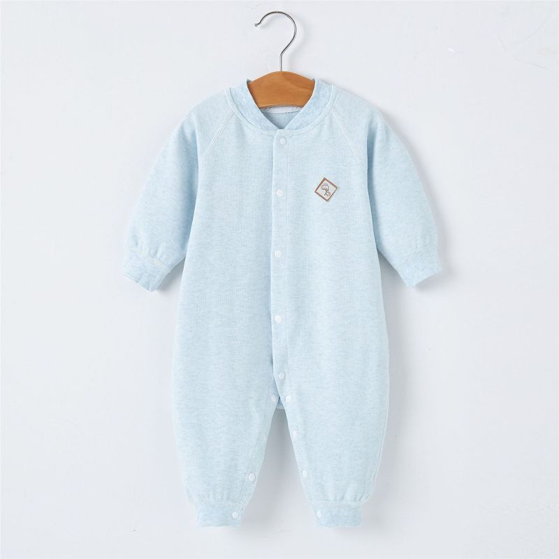 Grenouillère bébé bleu pastel en maille douce respirante