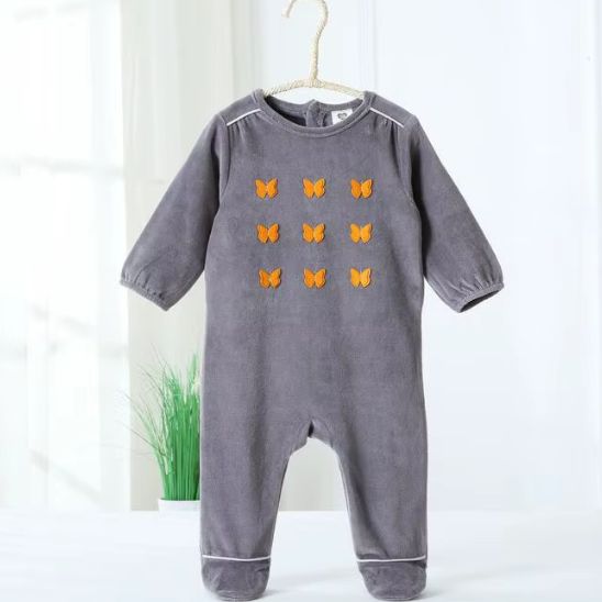 Grenouillère bébé en velours – Pyjama chaud 0-24 mois vue complète manches longues et pieds intégrés