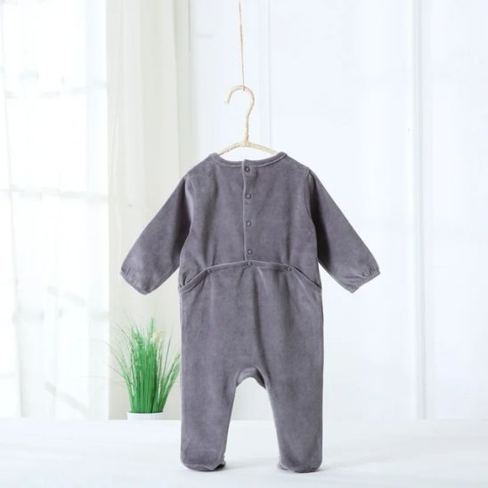 Grenouillère bébé en velours – Pyjama chaud 0-24 mois version turquoise papillons pastel