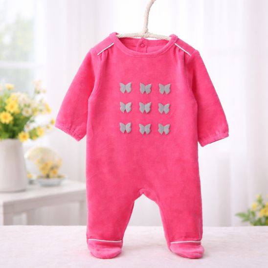 Grenouillère bébé en velours – Pyjama chaud 0-24 mois texture coton velours doux hiver