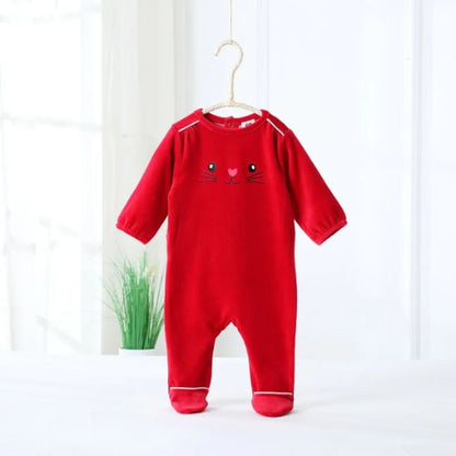 Grenouillère bébé en velours bleu motif lion soleil