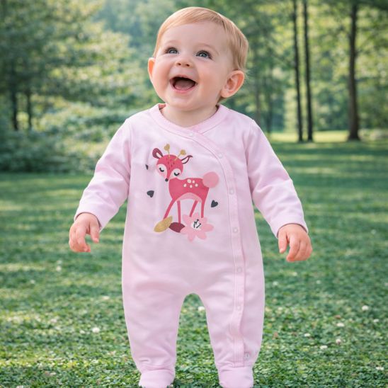 Grenouillère bébé fille rose - Motif petit faon vue arrière coupe confortable