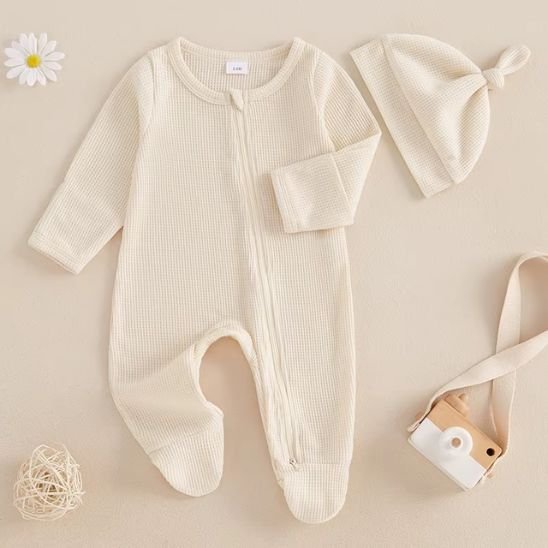 Grenouillère bébé unisexe manches longues tissu doux et respirant