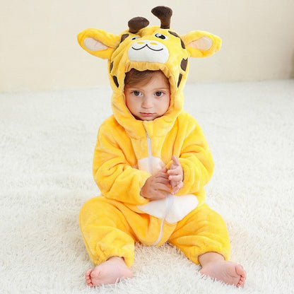 Halloween pyjamas bébé – combinaison girafe jaune à capuche, matière peluche douce
