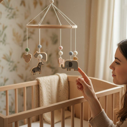 hochet bébé feuille tropicale en bois pour arche d’éveil