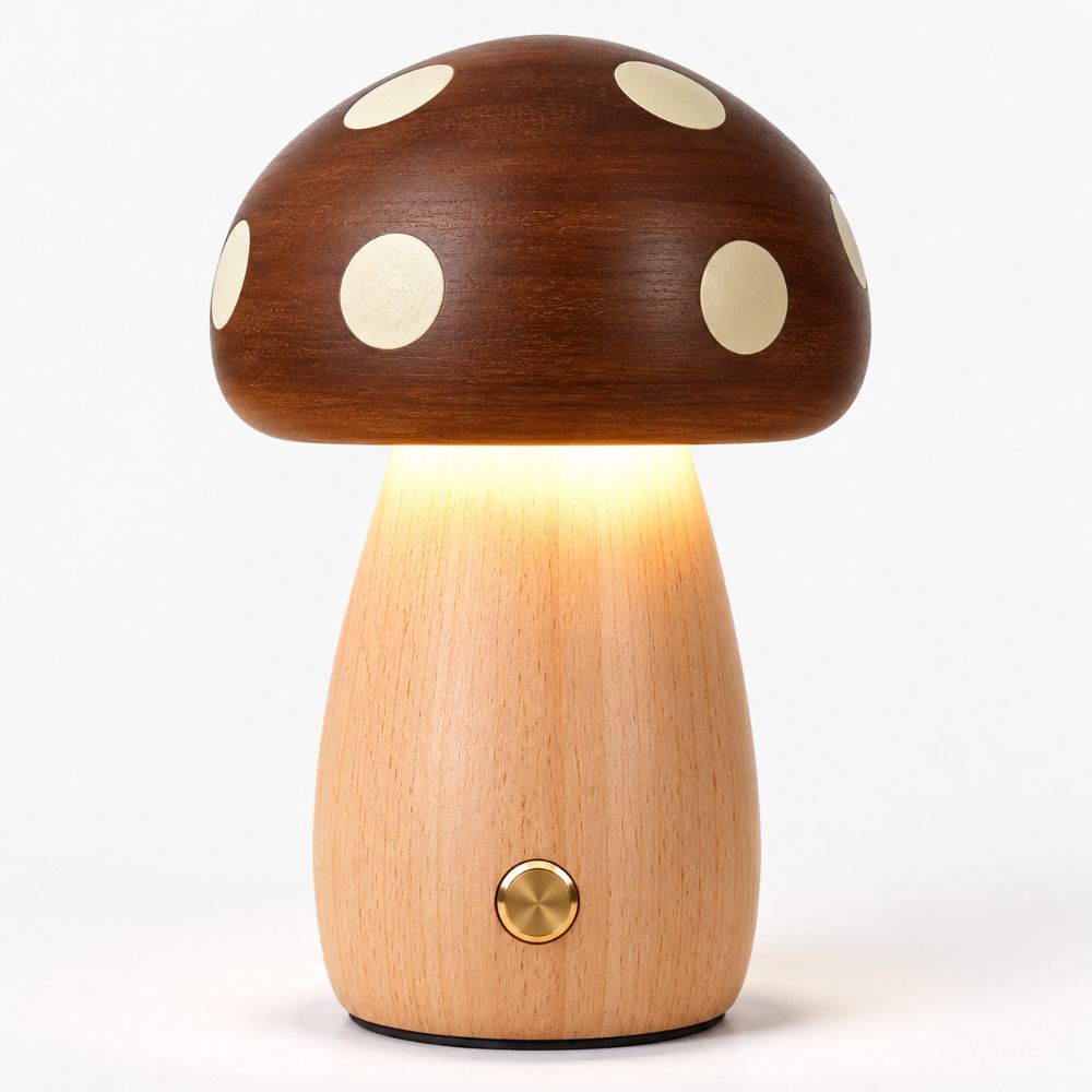 Lampe veilleuse bébé en bois d'ébène et hêtre, vue produit sur fond blanc
